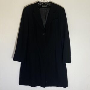 Harve Benard Coat Womens Large Black Crepe Long Button Front Lined Classic